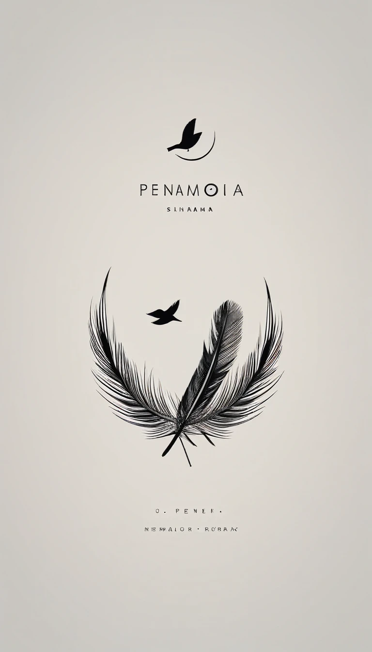 A minimal, modern, simple, cinematic logo design for the brand “Penamemoria". Create a modern, minimalistic, high-quality, logo of a bird feather
