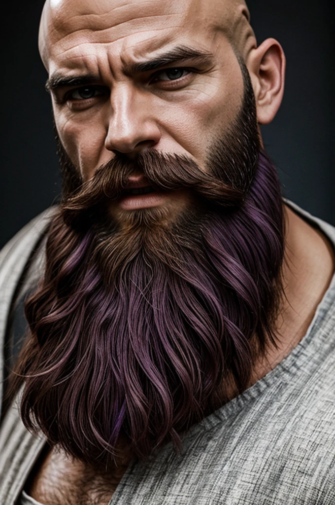 Biblical prophet bald violet beard screaming