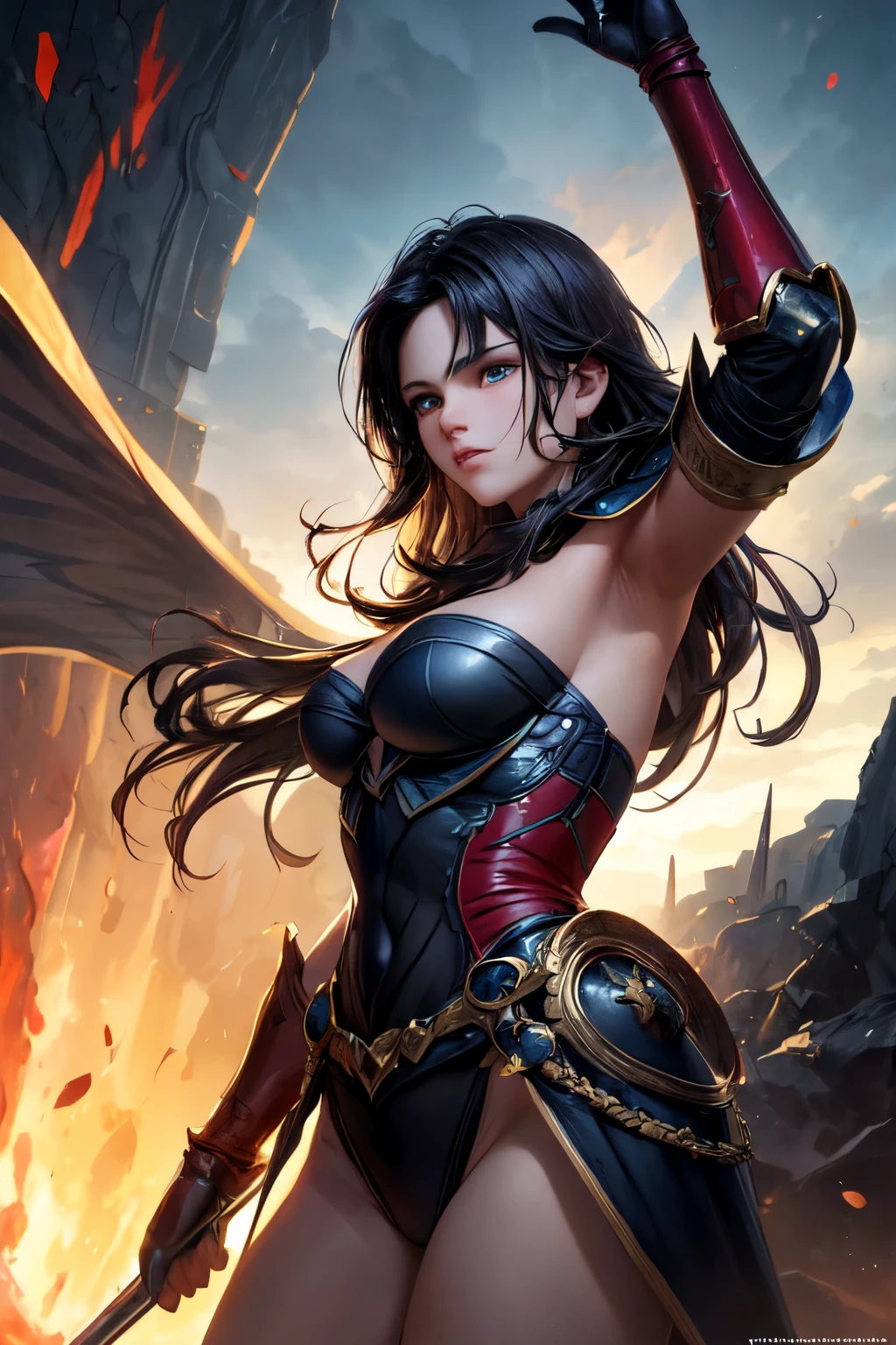 Portrait of {Gal Gadot (Black Hair Medium Pout Haircut)}, Action {Lying Down, Skirt lift bottom pov | Goofy Ai}, soft and smooth skin, big dreamy eyes, big ass, swollen vagina, beautiful intricate, symmetrical hair, wide anime eyes, soft lighting, detailed face, by makoto shinkai, stanley artgerm lau, wlop, rossdraws, art conceptual, digital painting, looking at camera