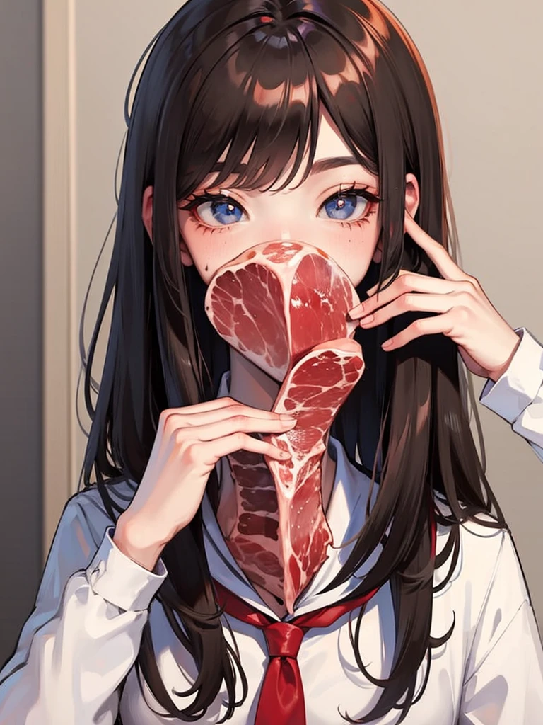 meat covering face, 1girl