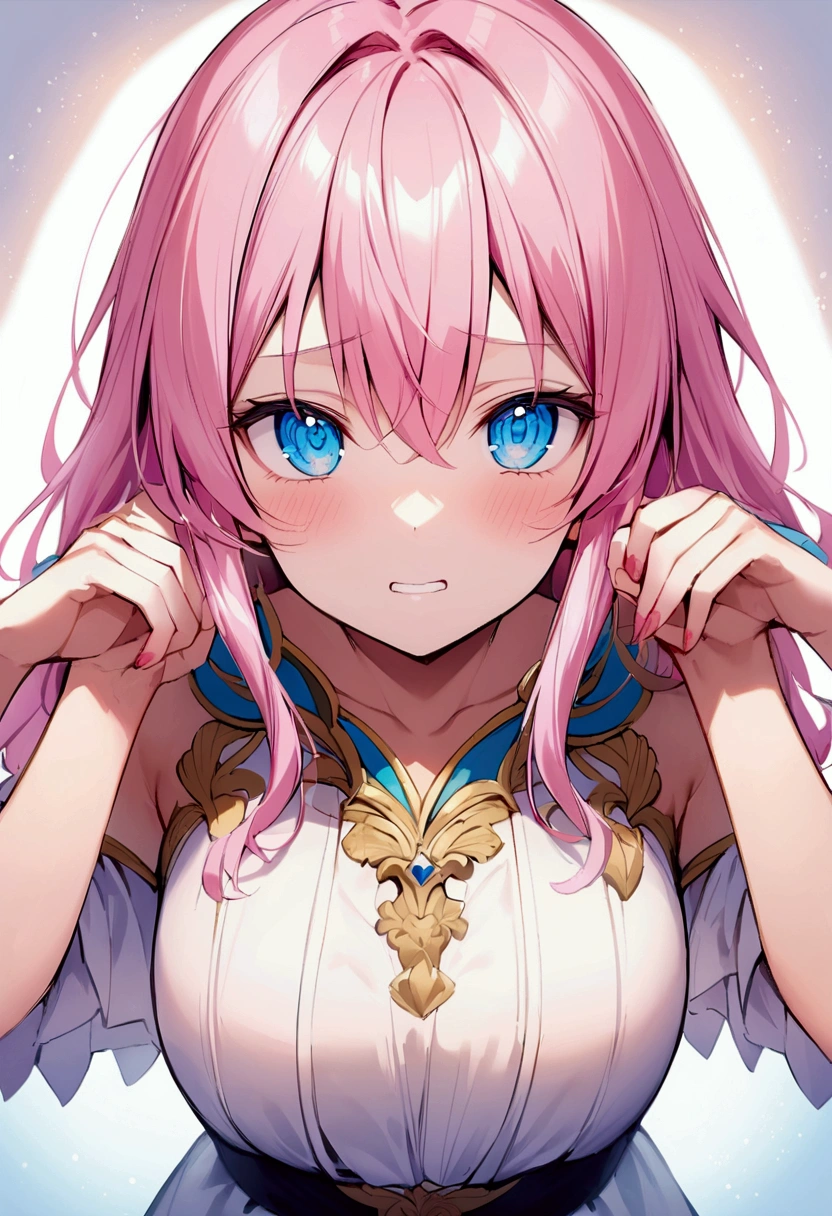 beautiful girl,Clench,Ribbon on neck,,painful,sad,Jewelry on the chest,Cleavage,Put your chest close,Blue Eyes,4K,8K,Highest quality