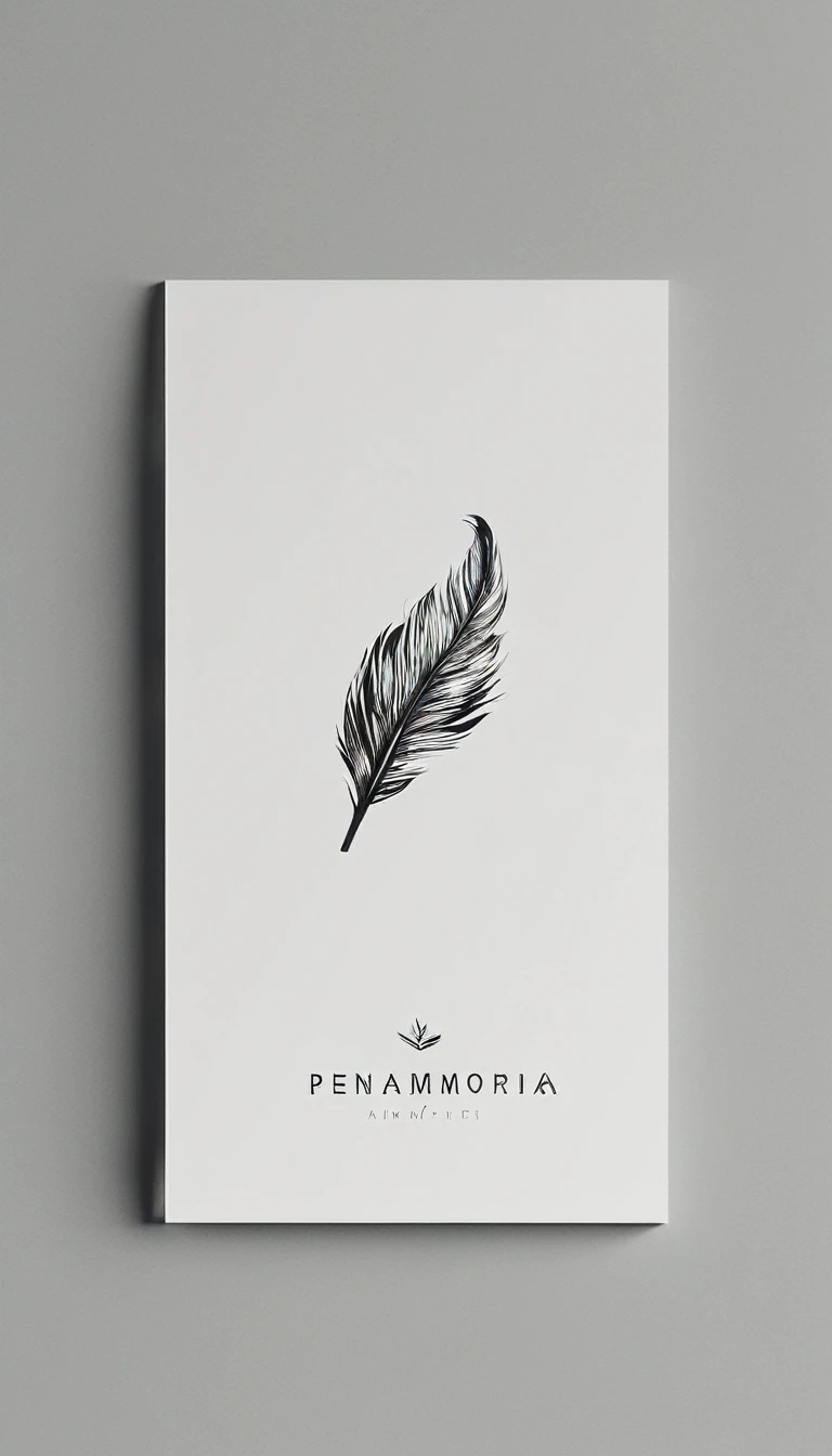 A minimal, modern, simple, cinematic logo design for the brand “Penamemoria". Create a modern, minimalistic, high-quality, logo of a feather that convey a sense of memories and dreams