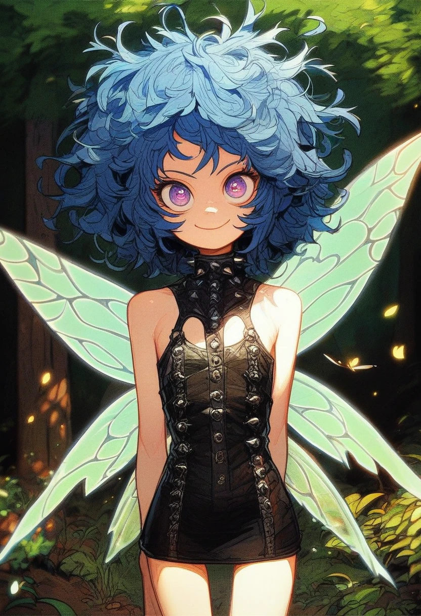 score_9, score_8_up, score_7_up, best quality,, (((cel shading))), ((anatomically correct)),1girl,(short dress:1.4),(messy hair:1.5),(skinfang:1.4),((leather accents)),((spiked jewelry)),lingerie,((fairy wings)),blue hair,short hair,messy bangs,ultra-detailed face,beautiful detailed eyes,((narrowed-eyed)),violet eyes,flat chest,,(cute eyes:1.4),smug expression,exaggerated pose,solo,
Dynamic portrait,
((woods)),stream,(fantasy)