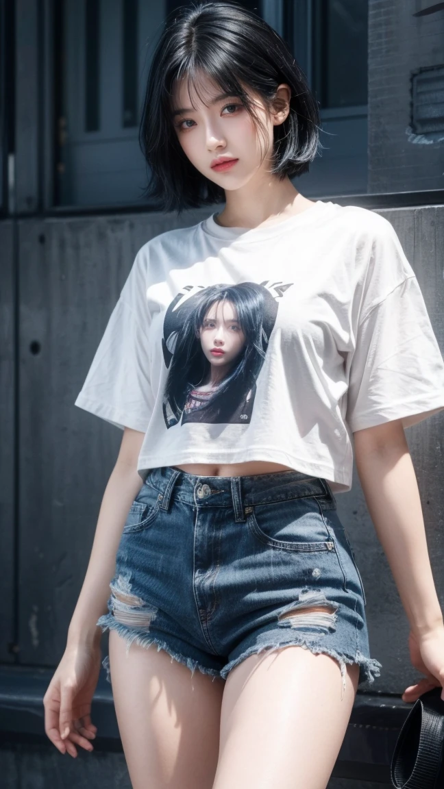 solo , 1girl , Thai girl , shirt rock punk styes , big breast , skirt rock punk styes , bracelet