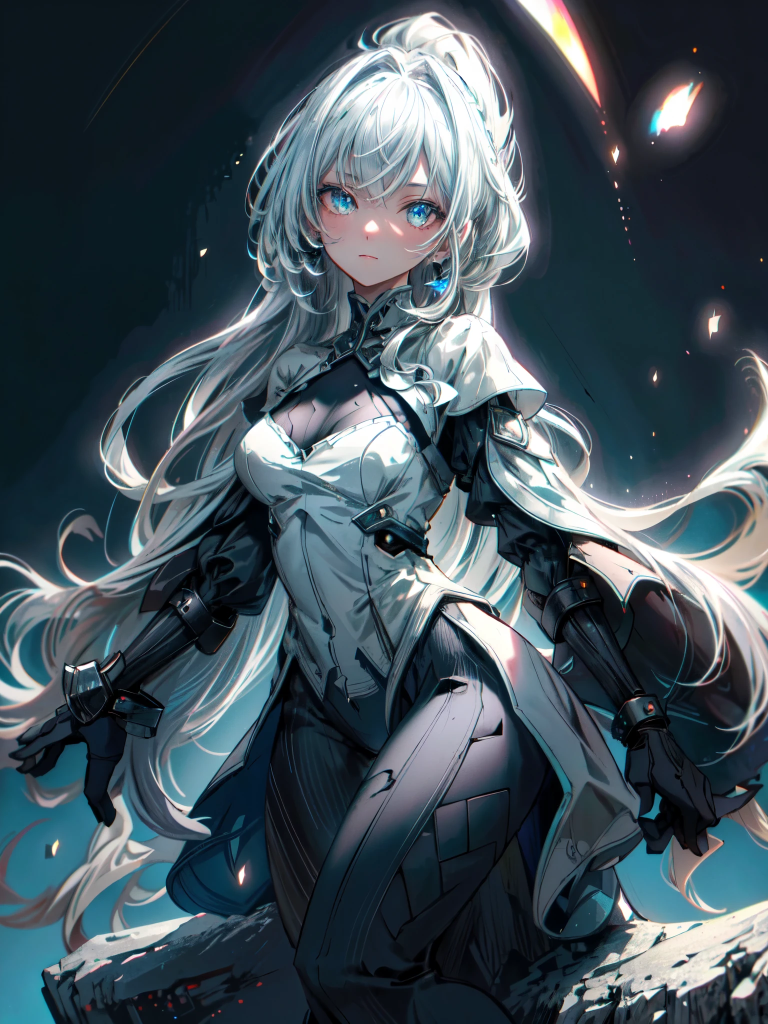 1girl, mature, long silver hair, night, mountain, aurora, moon,((random camera shoot1.4)),(random body pose:1.4),girl sitting on rock at peak of mountain during night looking up of sky aurora,
volumetric lighting, dynamic lighting, dynamic composition, reflection, caustics, subsurface scattering, (masterpiece, best quality, ultra-detailed, best shadow), high contrast, (best illumination, an extremely delicate and beautiful), ((cinematic light)), colorful, hyper detail, dramatic light, intricate details, stunning gradient colors, no watermark signature,(detailed background),(ultra detailed), (best shadow:1.1)+++++,(high contrast)+++,(best illumination)+++,