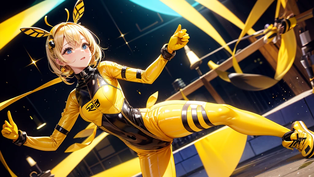 Dressed as a bee, bee bodysuit, na balad, party, blonde, yellow skates
