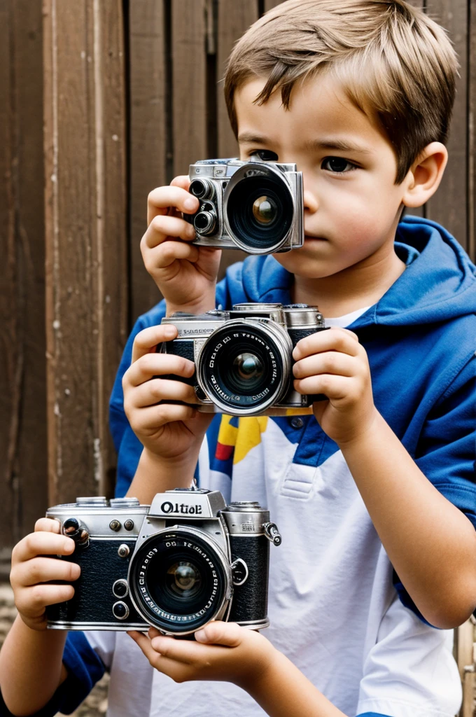 A boy holding  an old camera cartoon
