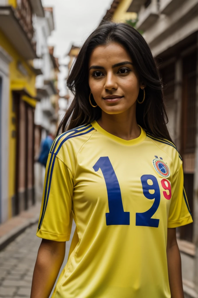 Woman with a Colombia shirt that says Juliana and with the number nine