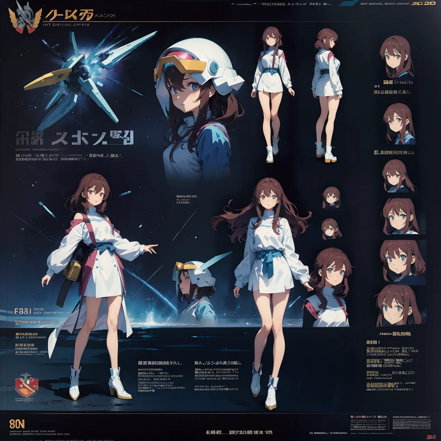 line-art, art book, 2girls, character sheet, gundam 00 reimagined, 8k, best quality, design sheets, equipment