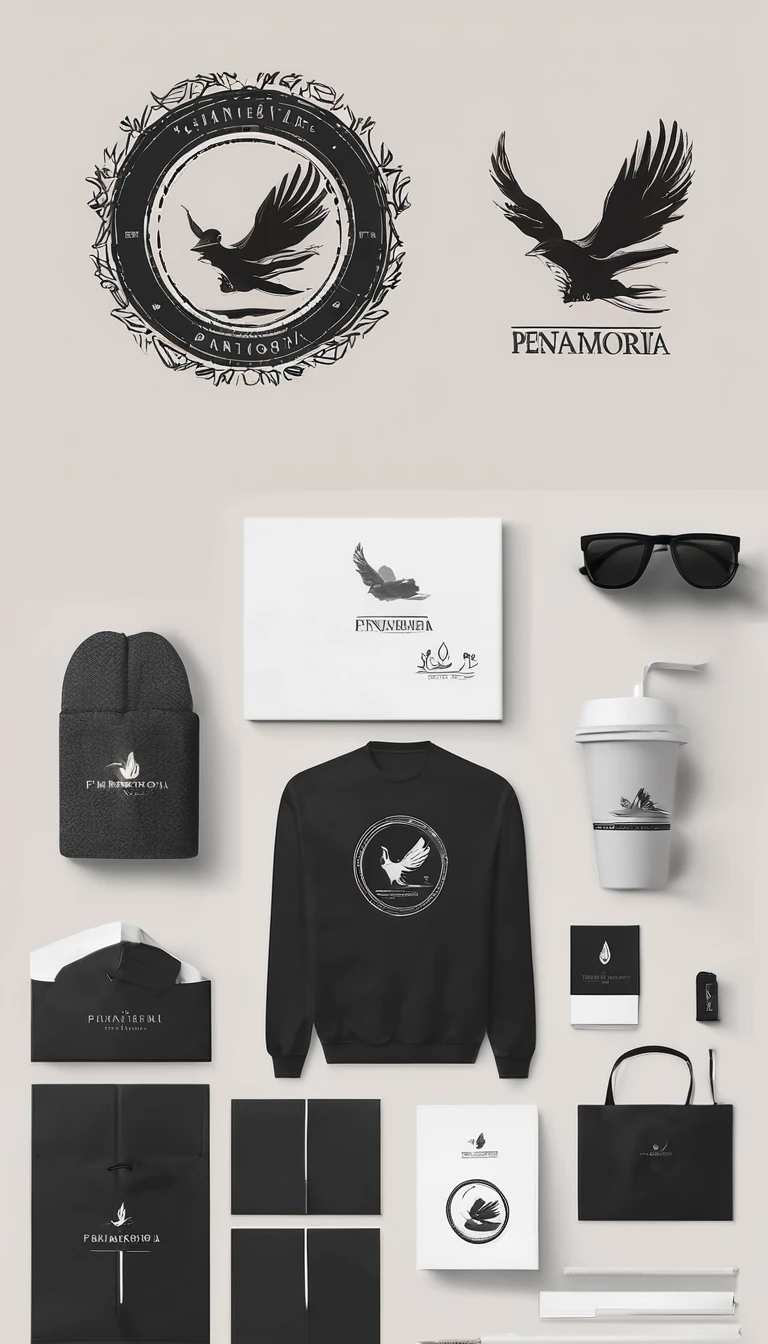 A minimal, modern, simple, cinematic logo design for the brand “Penamemoria". Create a modern, minimalistic, high-quality, logo of a boy-feather