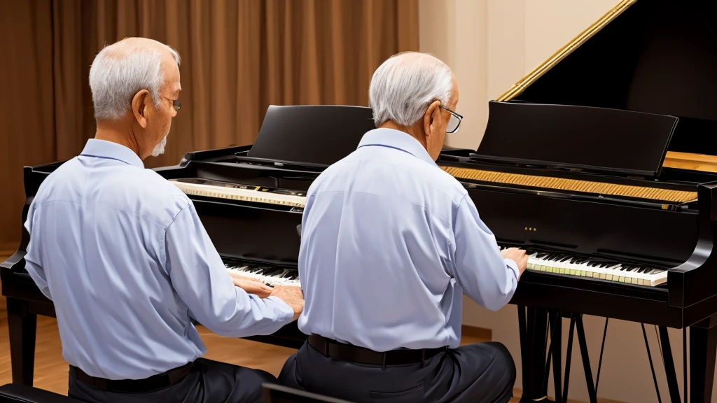 Old man playing grand piano