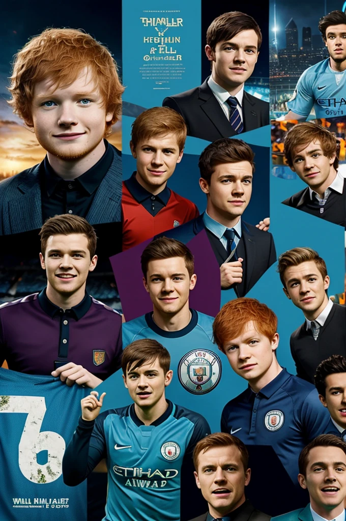 A wallpae4 collage with footbal man city, elemental animatedmove , harry poter, wednesday , the fall guy movie , the letter 'H' , 1 direction , ed sheeran , benson boone