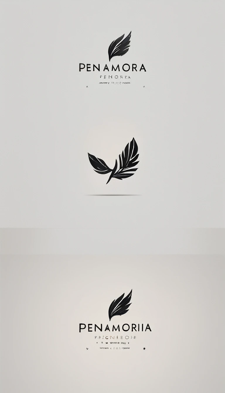 A minimal, modern, simple, cinematic logo design for the brand “Penamemoria". Create a modern, memorable, unique, minimalistic, high-quality, logo of a dreamy, fantastic, poetic, masterpiece feather.