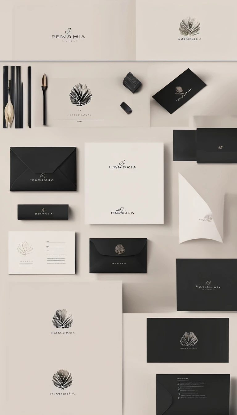 A minimal, modern, simple, cinematic logo design for the brand “Penamemoria". Create a modern, memorable, unique, minimalistic, high-quality, logo of a dreamy, fantastic, poetic, masterpiece feather.