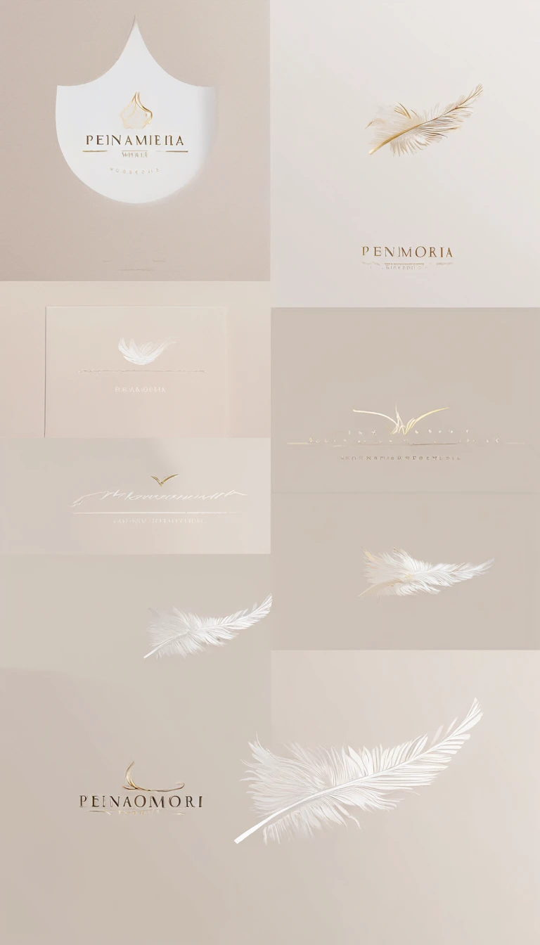 A minimal, modern, simple, cinematic logo design for the brand “Penamemoria". Create a modern, memorable, unique, minimalistic, high-quality, logo of a dreamy, fantastic, poetic, masterpiece feather.