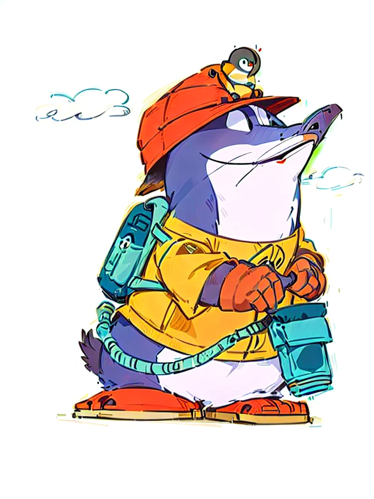 One with a hat、Penguin cartoon character with backpack, pepe the miner, smokie, dusty, Anthropomorphic penguins, production animation cel, Freeman, Hannah shaves, Cartoon Character, an Anthropomorphic mouse, Dress up as a scavenger, mecha Anthropomorphic penguins, Anthropomorphic mouse, gerald, Anthropomorphic badger