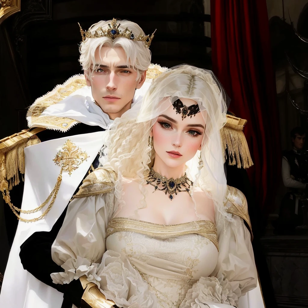 There are two women dressed in costumes standing next to each other, Gregory and Manon, royal elegant pose, wearing a dramatic aristocrat's robe, Asya Yoranova e Alan Lee, royaltly, & Jeehyung Lee & WLOP, ovelha, majestic gothic, sakimichan and frank franzzeta, on a baroque throne, imperial royal elegant clothes