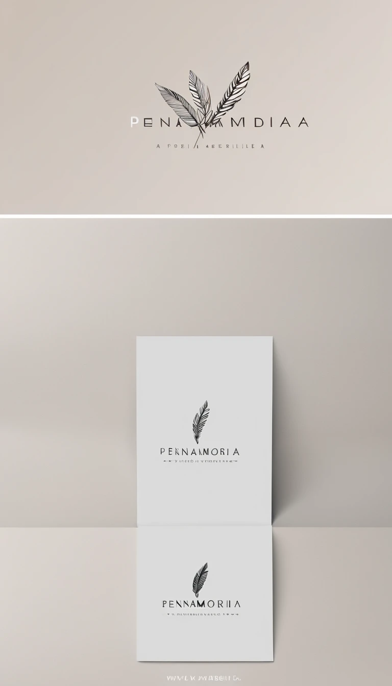 A minimal, modern, simple, cinematic logo design for the brand “Penamemoria". Create a modern, memorable, unique, minimalistic, high-quality,dreamy, fantastic, poetic, masterpiece logo design of a MEMORY FEATHER