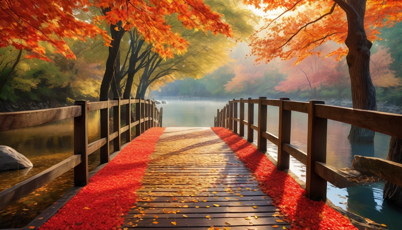 (best quality, 4k, 8k, highest, masterpiece:1.2), ultra-detailed, (realistic, photorealistic, photo-realistic:1.37), China Ink Art drawing, vibrant autumn scene, leaves, trees, crisp air, golden sunlight, floating leaves, falling leaves, swirling wind, dappled sunlight through the trees, reflection in a calm lake, rustic wooden bridge, a path covered with fallen leaves, breathtaking landscape, tranquility, nature's palette, peaceful, serene, autumn bliss, hint of nostalgia, warm shades of red, orange, and yellow, cool blue sky, soft rays of sunlight, whispering wind, autumn festival, celebrating the harvest, smell of bonfires, family gathering, crimson maple trees, autumnal hues, tranquil lake, enchanting scenery, autumn leaves carpeting the ground, fallen leaves crunching underfoot, autumn foliage, tree-lined path, autumn mist, golden hour, autumnal glow, crackling leaves, tranquil ambiance, Autumn Serenade.