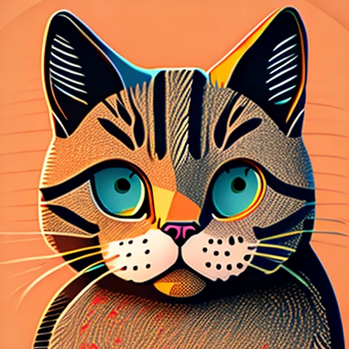 Cat face close-up, children's book illustration style, high quality, Vector art, Line art