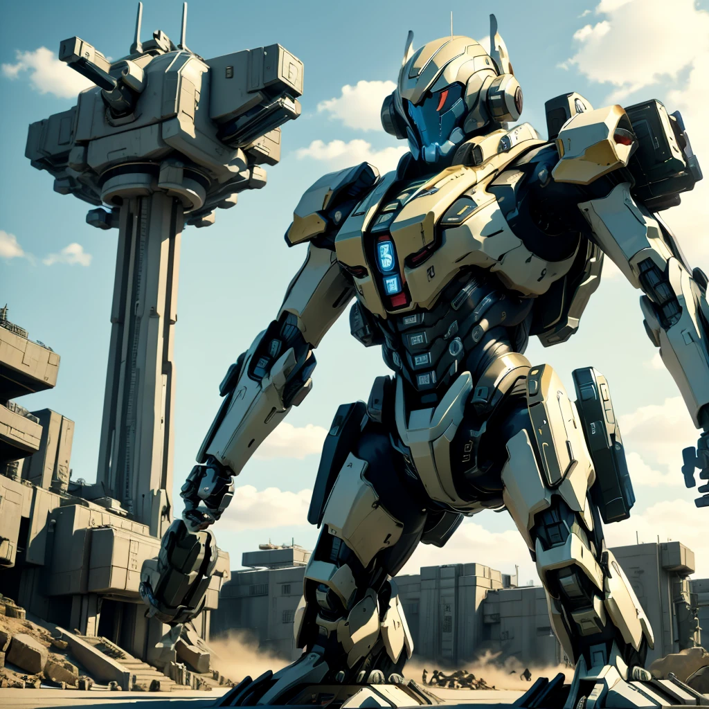 A gigantic robot that people can ride in，Combat Robot，Weapon equipment，Anime Art，Warrior，masterpiece，perfection，Science fiction，Stunning visuals，ＳＦ，最高masterpiece，cyber punk，Mecha Action