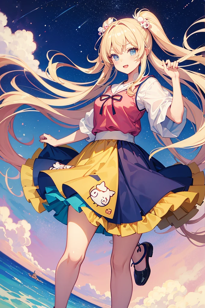 Anime girl wearing a flowing skirt from Sanrio is cute after