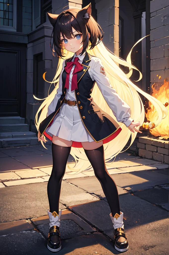 Cute girl uses magic while standing full body