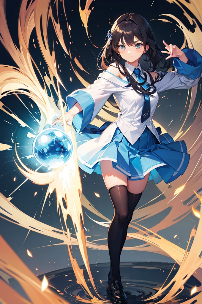 Cute girl uses magic while standing full body