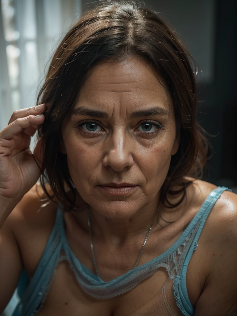 a very old 80 year old woman,oversized sagging breasts,hairy vagina,sheer light blue dress,masterpiece,ultra-detailed,hyper realistic,photorealistic,4k,8k,best quality,extremely detailed face and eyes,highly detailed skin texture,extreme close up,intricate details,dramatic lighting,cinematic composition,chiaroscuro,moody atmosphere,surreal,conceptual art