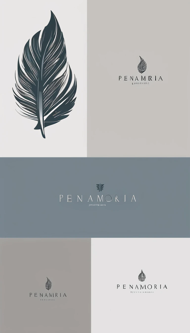 A minimal, modern, simple, cinematic logo design for the brand “Penamemoria". Create a modern, minimalistic, high-quality, logo of a feather that convey a sense of memories and dreams