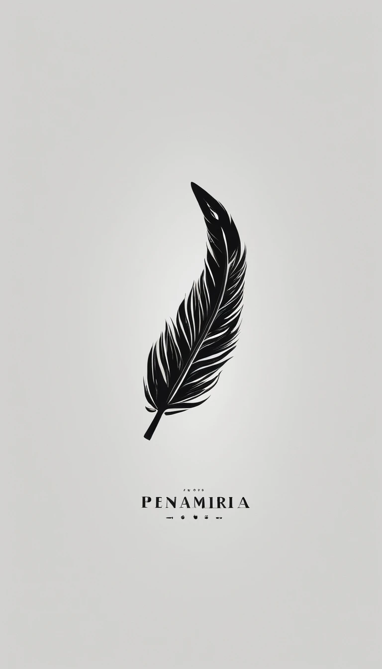A minimal, modern, simple, cinematic logo design for the brand “Penamemoria". Create a modern, minimalistic, high-quality, logo of a feather that convey a sense of memories and dreams