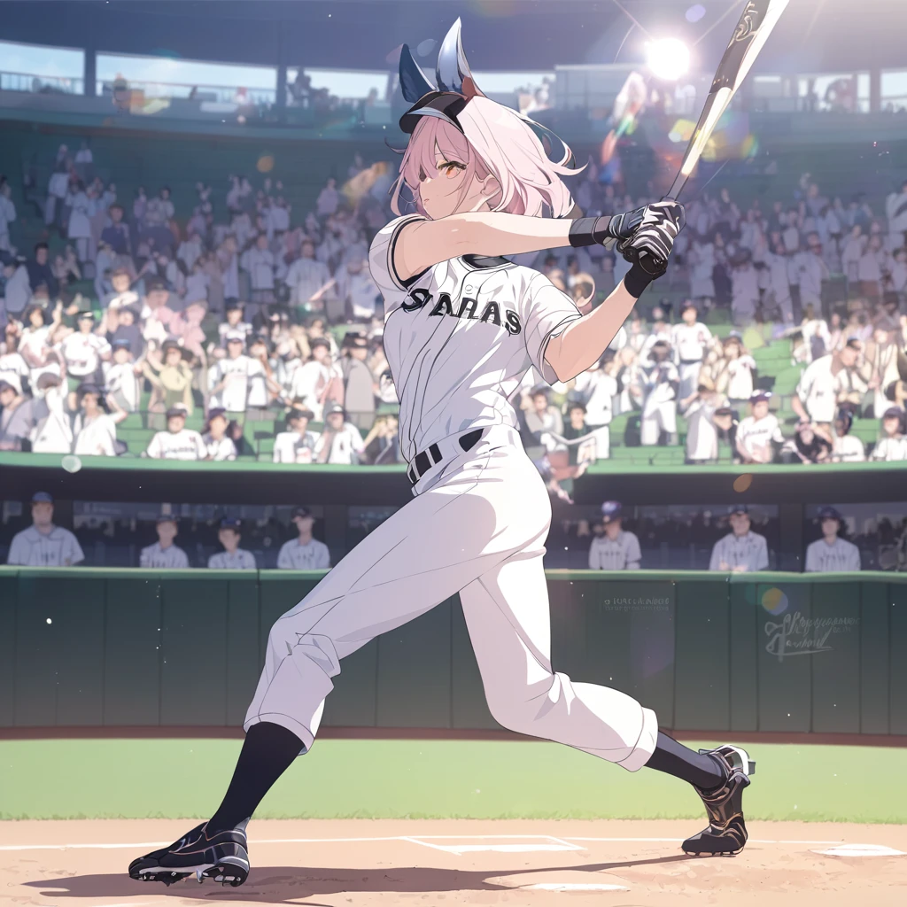 Masterpiece, ultra detailed, beautiful,Super Saturation, anime style, baseball player, baseball,baseball ground, sunlight,