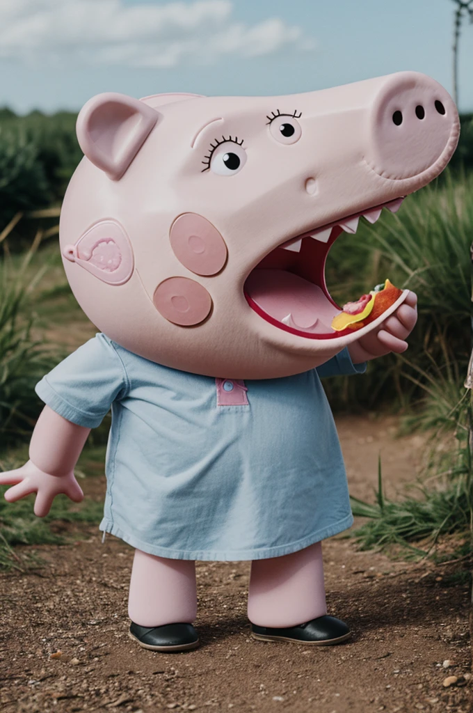 Peppa pig with a mouth full of fangs