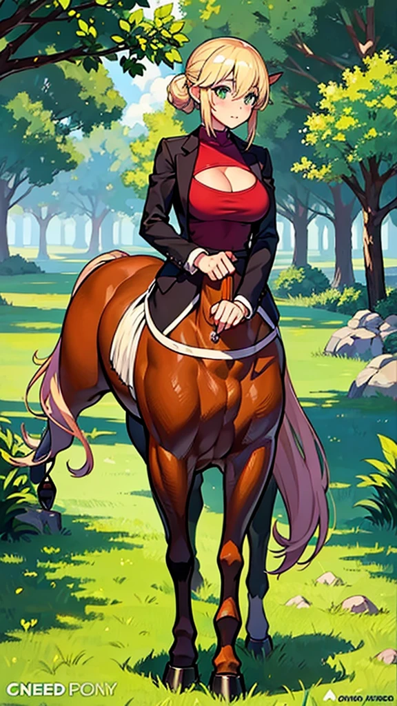 Big-breasted woman with a horse's head、((leather armor))、Steel Legginguscular Woman、Carrying a sword、アニメ風