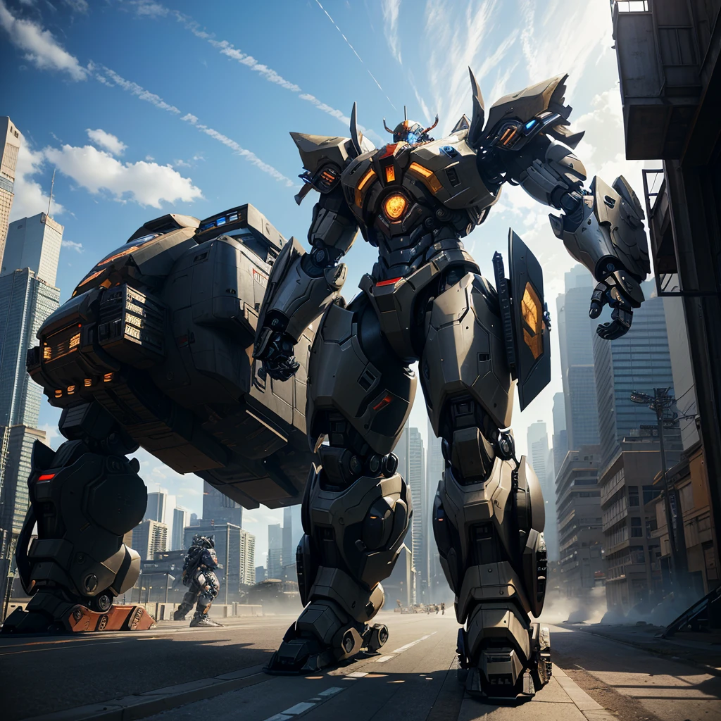 A gigantic robot that people can ride in，Combat Robot，Quadrupedal，Weapon equipment，stylish，Anime Art，Warrior，masterpiece，perfection，Science fiction，Stunning visuals，ＳＦ，最高masterpiece，cyber punk，Mecha Action