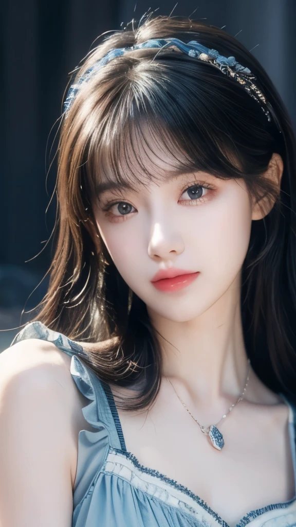 best quality, masterpiece, high resolution, 1 girl,Blue China Dress, Hair accessories, necklace, Jewelry, Pretty Face, Body, Tyndall effect, Practical, Shadow Studio, Edge lighting, Two-color lighting, (High Detail Skin: 1.2), 8K UHD, SLR camera, Soft Light, high quality, Volumetric Light, , photo, high resolution, 4K, 8K, Background blur,