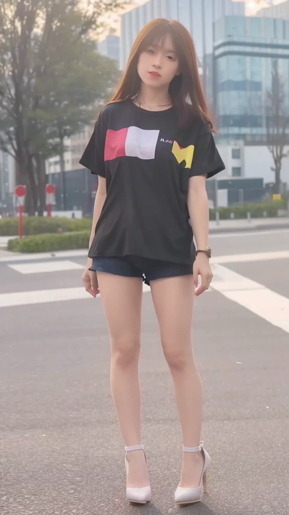 mix4, 20d, solo, long_hair, shirt,hot pants, high_heels, full_body, look_at_viewer, (8k, RAW photo, best quality, mastery:1.2), (realistic, photo-realistic:1.37), professional lighting, photon mapping, light energy transfer, physically based rendering,background in forest,