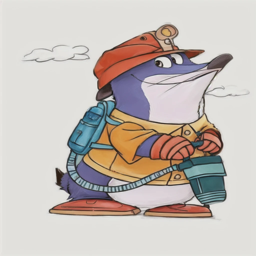 One with a hat、Penguin cartoon character with backpack, pepe the miner, smokie, dusty, Anthropomorphic penguins, production animation cel, Freeman, Hannah shaves, Cartoon Character, an Anthropomorphic mouse, Dress up as a scavenger, mecha Anthropomorphic penguins, Anthropomorphic mouse, gerald, Anthropomorphic badger