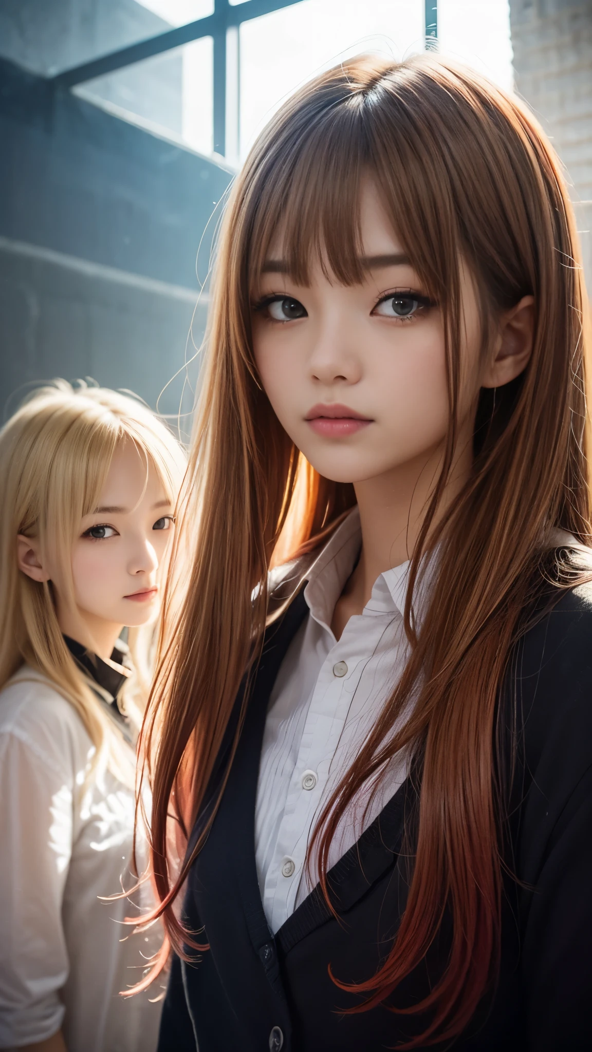 (Natural blonde and redhead girls with pretty faces), Cute pose, Atmospheric, Dark atmosphere, Edge lighting, Sayaka Yamamoto, Saito Asuka, Mao Akiyama&#39;s facial features, 8K, Full 体 portrait, ((Almost nude costume:1.5)), Natural light, Spooky greenhouse at night, Sharp focus, (Highly detailed eyes and face:1.1, Professional photography techniques), (Beautiful small face, beautiful girl, high , Idol Face, Baby Face:1.4)Happy, K UHD, Hmph, Beautiful and soft skin, Vibrant Skin, blush, ((Beautiful breasts:1.2, Cleavage)), (Small beautiful butt), (Detailed hands:1.1, The optimal ratio is four fingers to one thumb), Perfect proportions, (Perfect Anatomy:1.3), (Highest quality, Masterpiece, Highest quality, Ultra high definition, Photorealism:1.4), ((Confuse each other:1.4))