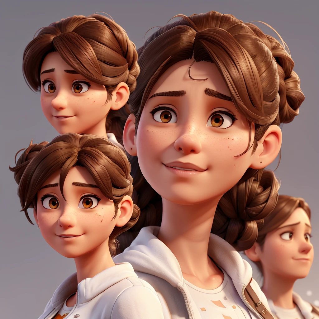 arafed woman with a messy bun in a jacket and white shirt, character headshot portrait, realistic studio portrait, headshot profile picture, brown long haired, 8k portrait render, highly detailed vfx portrait, high quality portrait, nft portrait, realistic portrait photo, ada wong, disney weta portrait, cinematic realistic portrait, headshot portrait.