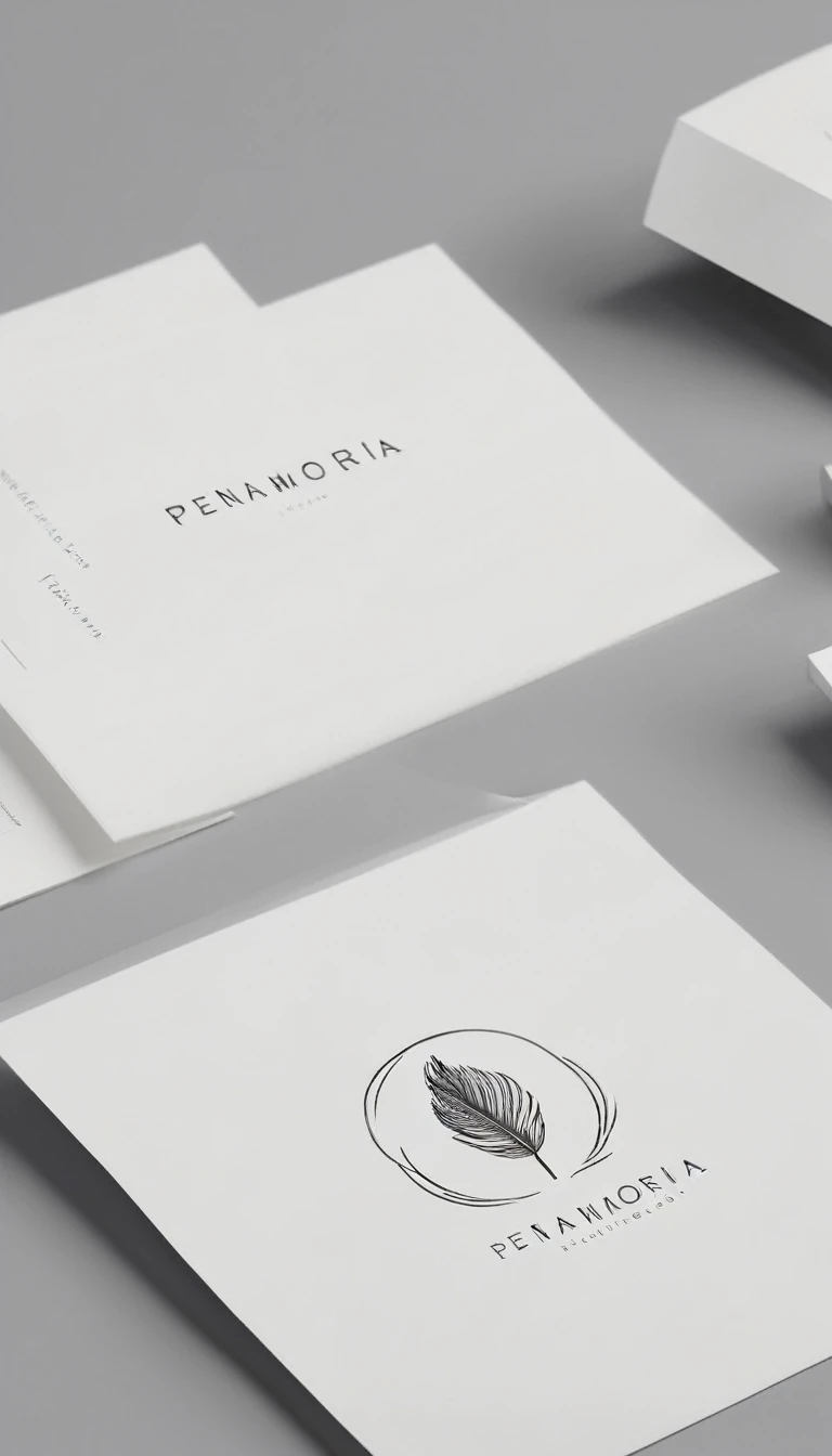 A minimal, modern, simple, cinematic logo design for the brand “Penamemoria". Create a modern, minimalistic, high-quality, logo of a feather that convey a sense of memories and dreams