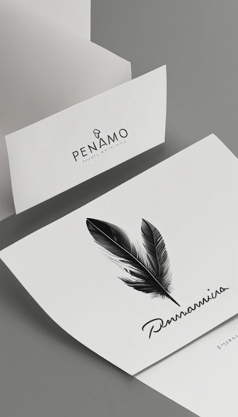 A minimal, modern, simple, cinematic logo design for the brand “Penamemoria". Create a modern, minimalistic, high-quality, logo of a feather that convey a sense of memories and dreams