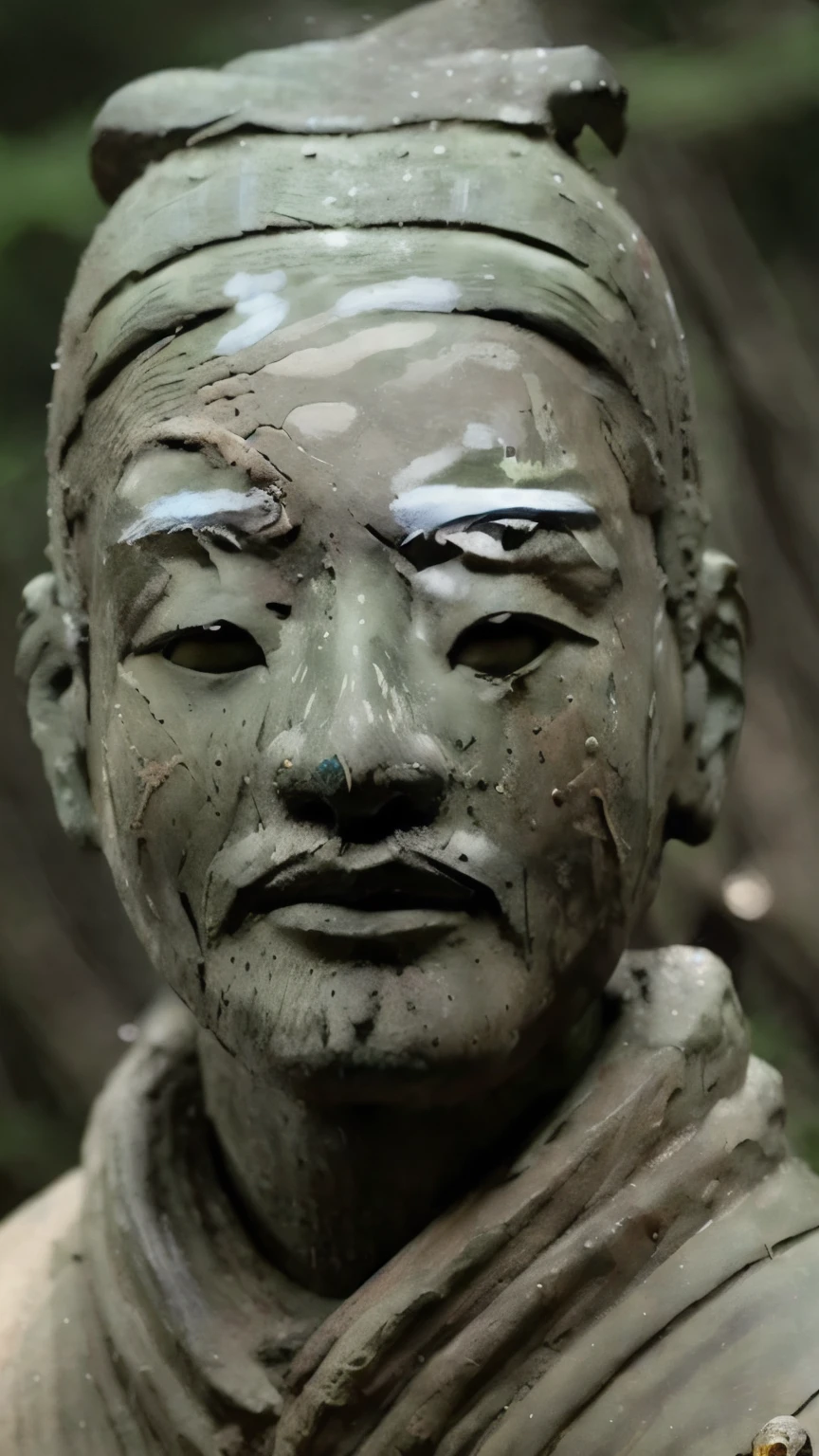 A Jizo statue with a scary face in the forest,(Forest Background:1.4),whole body,View your viewers,