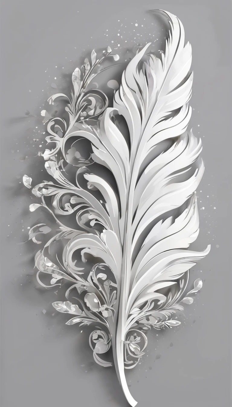 Feather-shaped,Flat style, abstract artistic,Graphic design. Renaissance, Oil painting, 2D canvas, highly detailed, Classic paint, White Monochrome, crystals, opulent, lap, gothic ornament, Graphic design. Logo Design