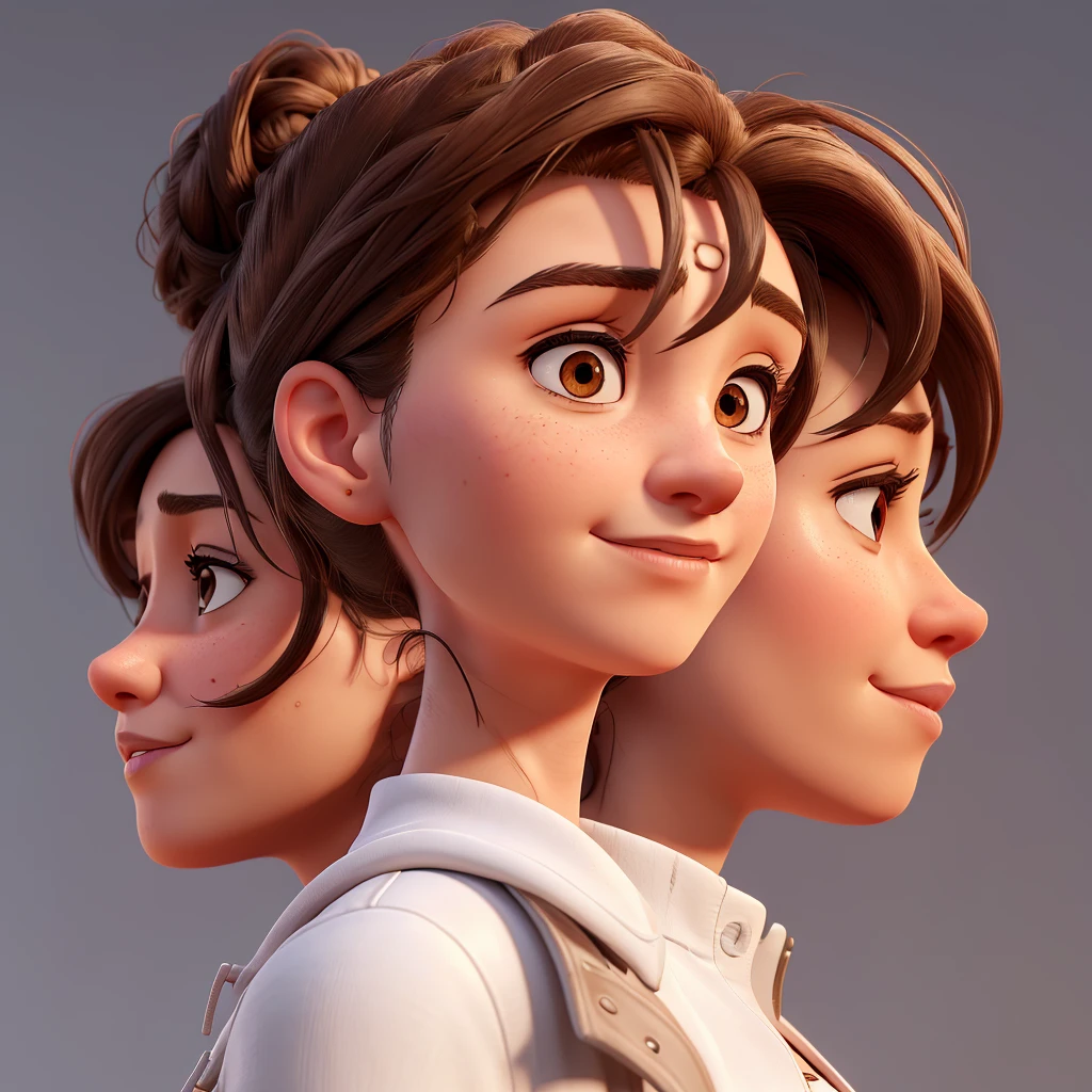 arafed woman with a messy bun in a jacket and white shirt, character headshot portrait, realistic studio portrait, headshot profile picture, brown long haired, 8k portrait render, highly detailed vfx portrait, high quality portrait, nft portrait, realistic portrait photo, ada wong, disney weta portrait, cinematic realistic portrait, headshot portrait.