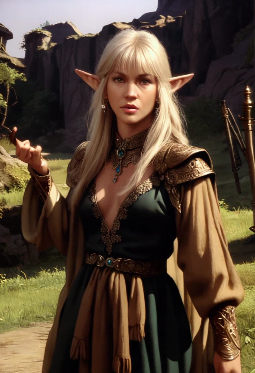 elf with poor clothes, RPG, dvd screenshot, 1980s cinema, dark fantasy, realistic, detailed