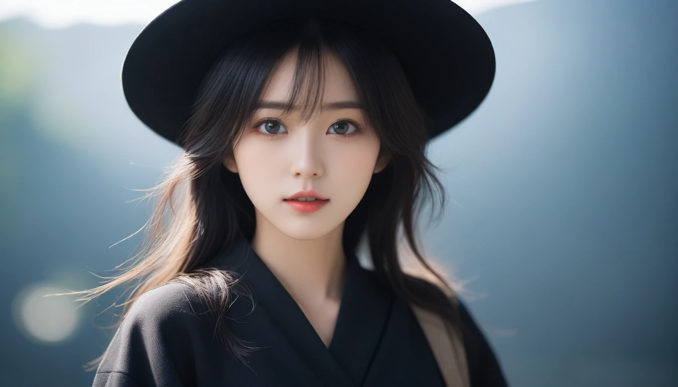 8K, Ultra-high resolution, Highest quality, masterpiece, 三分割法によるphotograph,Surreal, photograph, 1 Girl, (16 years old:1.3), pretty girl, Cute face, Beautiful eyes in every detail, 細かくdetailedに,masterpiece,One Girl:1.2, Japan Female Announcer,cowboy shot,from below,Fearful expression,Black Hair,Messy hair,middle ages, witch,I don't wear a hat,Realistic Skin, Perfect and beautiful face ,完璧でCute face, Skin with attention to detail, Perfect limbs、Narrow waist、Thin legs),Looking at the audience、beauty,Long neck、(((Ideal body type))),A cup small breasts :2,Portraiture:2,Perfect ???????,鮮明なdetailed,detailed,Surreal,Light and shadow,darkness