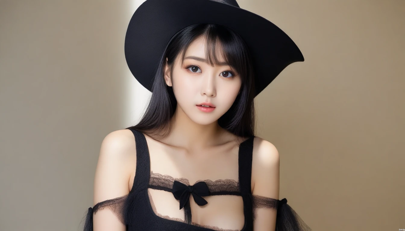 8K, Ultra-high resolution, Highest quality, masterpiece, 三分割法によるphotograph,Surreal, photograph, 1 Girl, (:1.3), pretty girl, Cute face, Beautiful eyes in every detail, 細かくdetailedに,masterpiece,One Girl:1.2, Japan Female Announcer,cowboy shot,from below,Fearful expression,Black Hair,Messy hair,middle ages, witch,I don't wear a hat,Realistic Skin, Perfect and beautiful face ,完璧でCute face, Skin with attention to detail, Perfect limbs、Narrow waist、Thin legs),Looking at the audience、beauty,Long neck、(((Ideal body type))),A cup small breasts :2,Portraiture:2,Perfect Anatomy,鮮明なdetailed,detailed,Surreal,Light and shadow,darkness