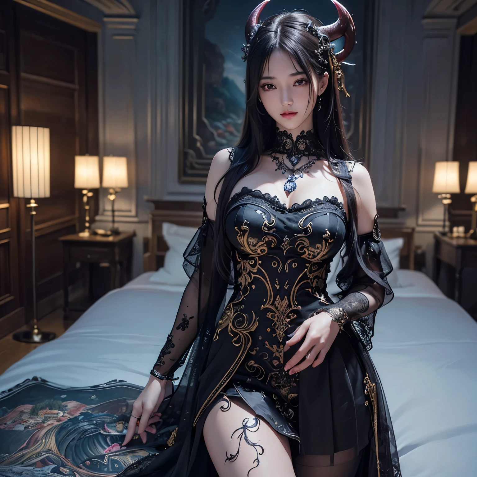 ((highest quality)),(Ultra-high resolution),(Very detailed),(Detailed Description),((The best CG)),(A masterpiece),Ultra-detailed art,Amazing drawing art,(Art with exquisite detail:1.5), Female Devil,