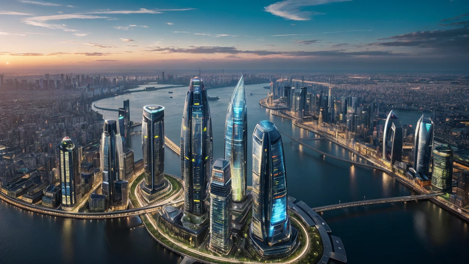 (Best quality,4K,8K,A high resolution,Masterpiece:1.2),Ultra-detailed,(Realistic,Photorealistic,photo-realistic:1.37),Futuristic floating city,Futuristic technology,Huge urban high-tech tablet platform,Airship,Floating in the sky,Futuristic city,Small airships around,High-tech hemispherical platform,Colorful lights,Advanced architecture,modernn architecture,skyscrapper,Access the cloud,Scenic beauty,view over city,Impressive design,Blend seamlessly with nature,energetic and vibrant atmosphere,Futuristic transportation system,Parking is suspended,Transparent path,Lush greenery,Sky gardens,cascading waterfalls,Magnificent skyline,reflections on the water,Sparkling river,Architectural innovation,futuristic skyscrapers,Transparent dome,The shape of the building is unusual,Elevated walkway,Impressive skyline,Glowing lights,Futuristic technology,Minimalist design,Scenic spots,Panoramic view,Cloud Piercing Tower,Vibrant colors,epic sunrise,epic sunset,Dazzling light display,magical ambiance,The future city,Urban Utopia,LuxuryLifestyle,Innovative energy,sustainable development,Smart city technology,Advanced infrastructure,Tranquil atmosphere,Nature and technology live in harmony,Awesome cityscape,Unprecedented urban planning,Architecture connects seamlessly with nature,High-tech metropolis,A cutting-edge engineering marvel,The future of urban living,Visionary architectural concept,Energy-efficient buildings,Harmony with the environment,A city floating above the clouds,Utopian dreams become reality,The possibilities are endless,State-of-the-art transportation network,Green energy integration,Innovative materials,Impressive holographic display,Advanced communication system,Breathtaking aerial view,Quiet and peaceful environment,Modernist aesthetics,Ethereal beauty
